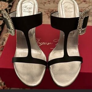 Roger Vivier Black and Silver Heeled Sandals